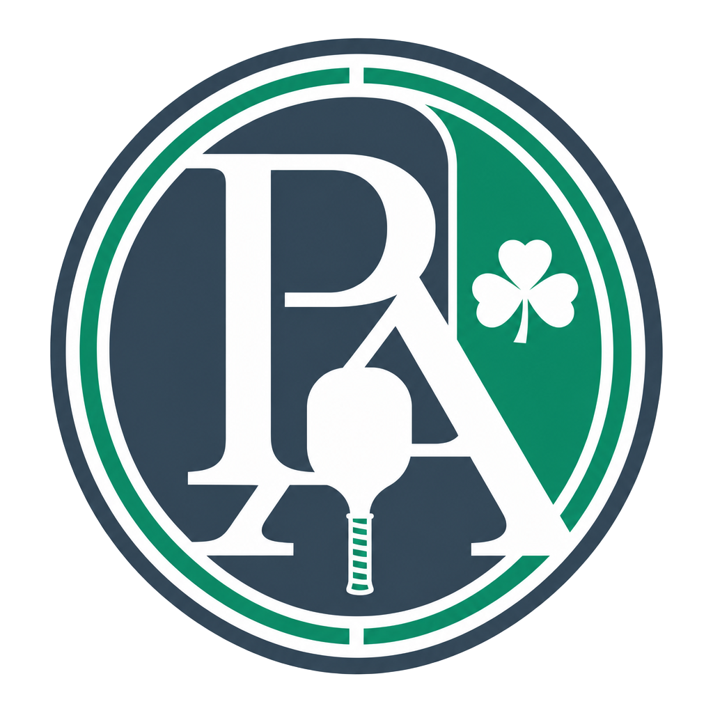 Pickleball Academy.ie crest with paddle and shamrock